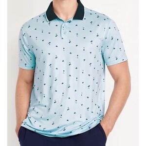 New Old Navy Active Polo Shirt Mens Blue CloudMotion Golf Cart Palm Tree Large